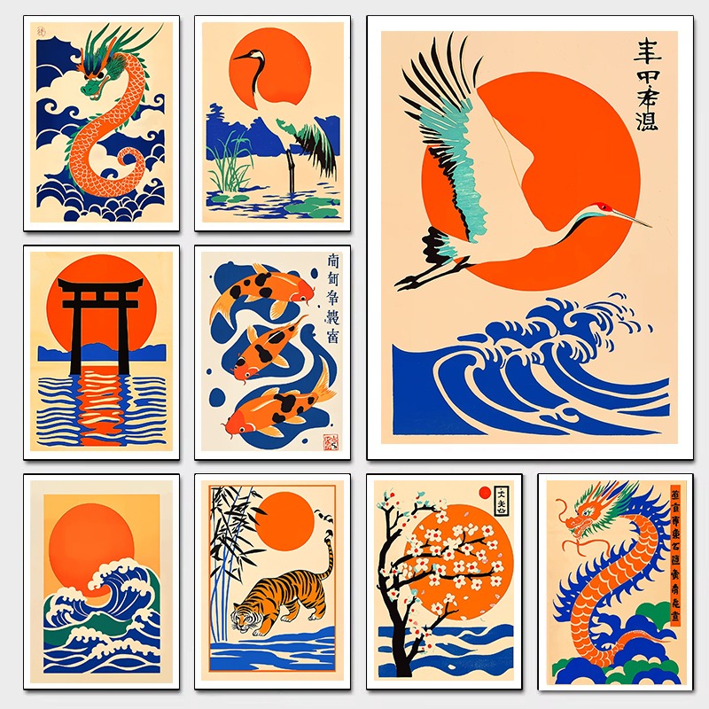 Japanese Living Lifestyle - Ilustraciones japonesas Retro, impresión en lienzo,