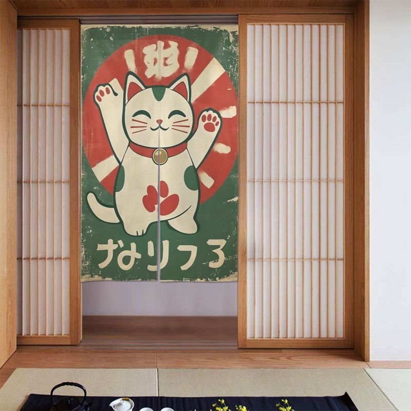 Noren Curtain Doorway - Cortina Decorativa VIKAMA Retro Verde Maneki